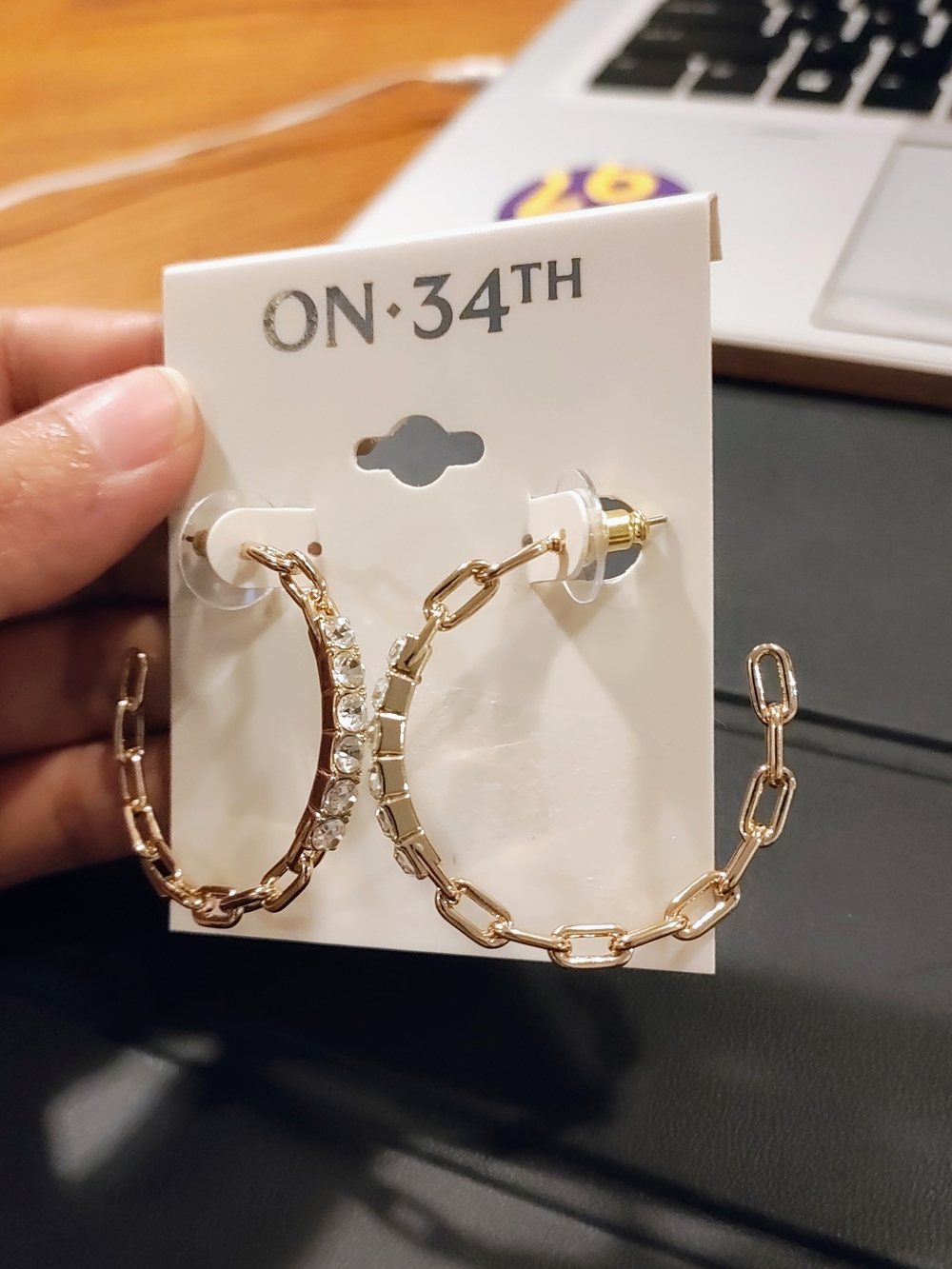 ON•34TH Gold Chain-Link Hoop Earrings with Crystal Row